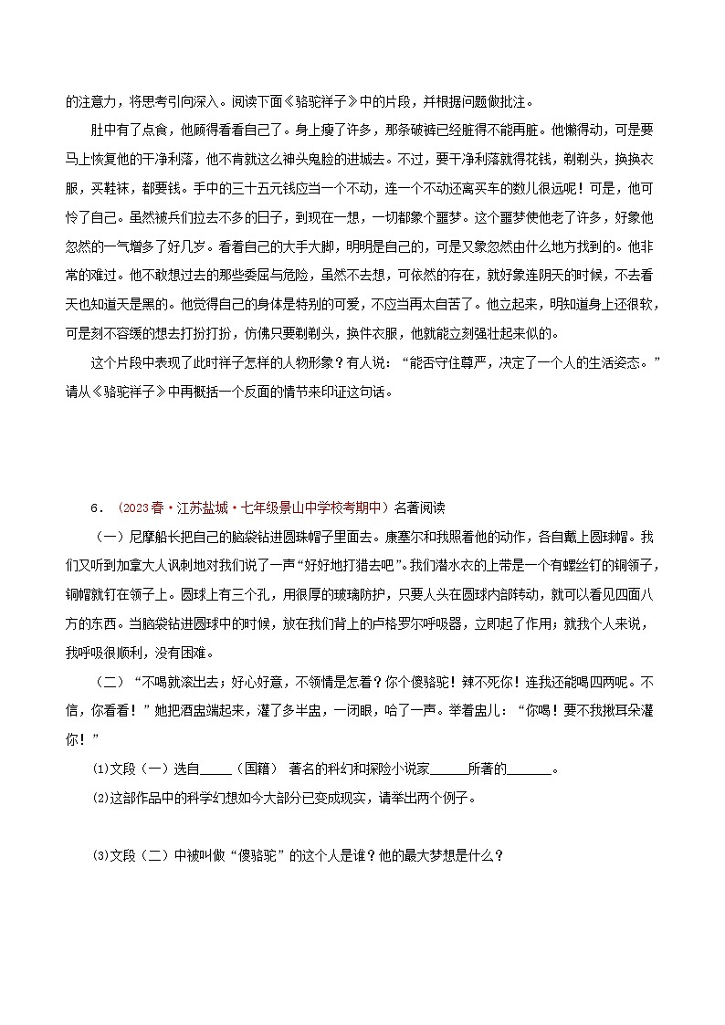 2023-2024学年七年级语文下学期期中专题复习(江苏专用)专题05：名著阅读(原卷版+解析)第3页