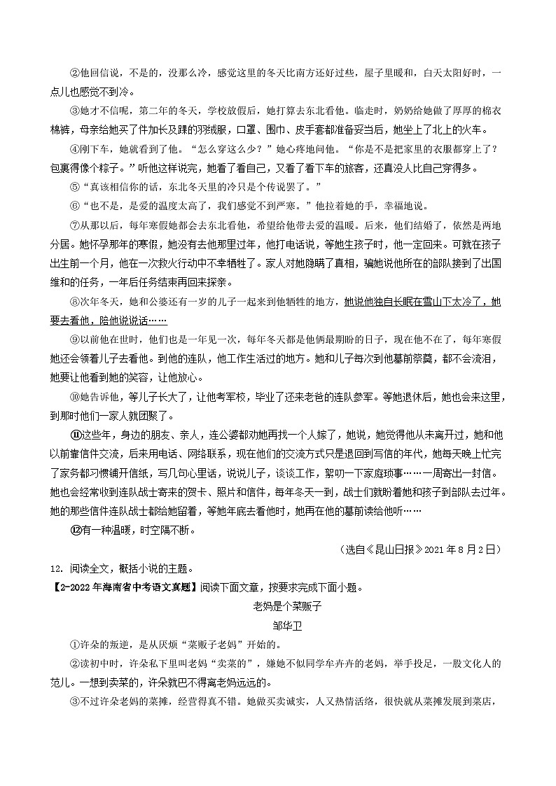 2024年中考语文考前抓大分技法之小说阅读专题14小说主旨探究(原卷版+解析)02