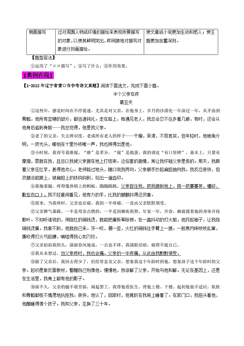 2024年中考语文考前抓大分技法之散文阅读专题16散文人物描写(原卷版+解析)第2页