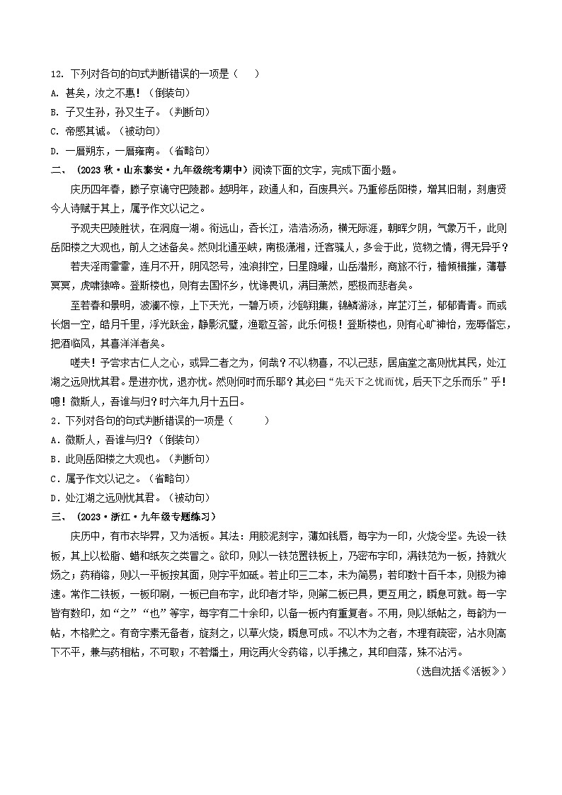 2024年中考语文考前抓大分技法之文言文阅读专题05文言文特殊句式(原卷版+解析)第2页