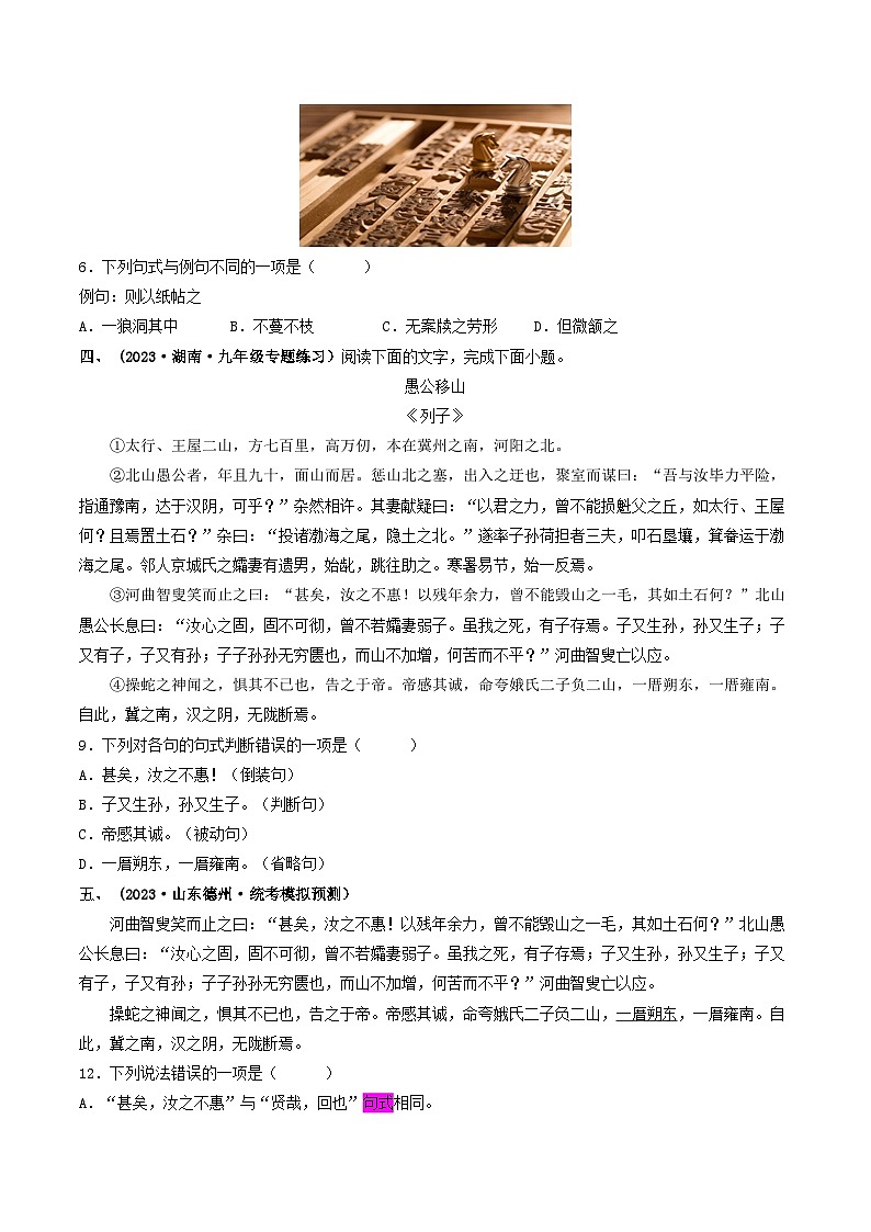 2024年中考语文考前抓大分技法之文言文阅读专题05文言文特殊句式(原卷版+解析)第3页