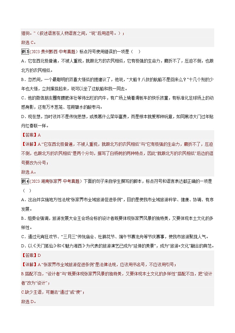 2024年中考总复习真题探究与变式训练(全国通用)专题08标点符号(原卷版+解析)02