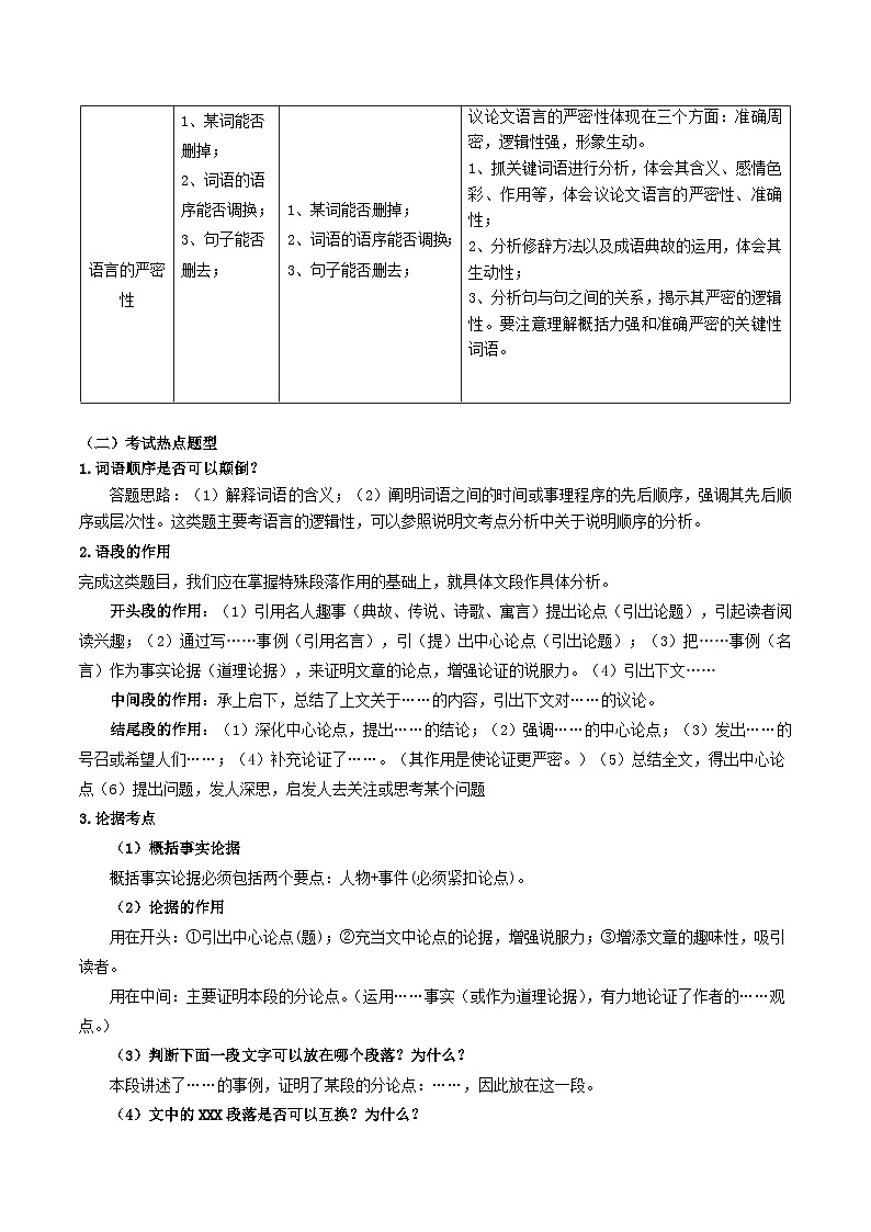 2023-2024学年八年级语文下学期期中期末课内备考与专项复习(部编五四制)(上海专用)10议论文(一)整体阅读(原卷版+解析)02