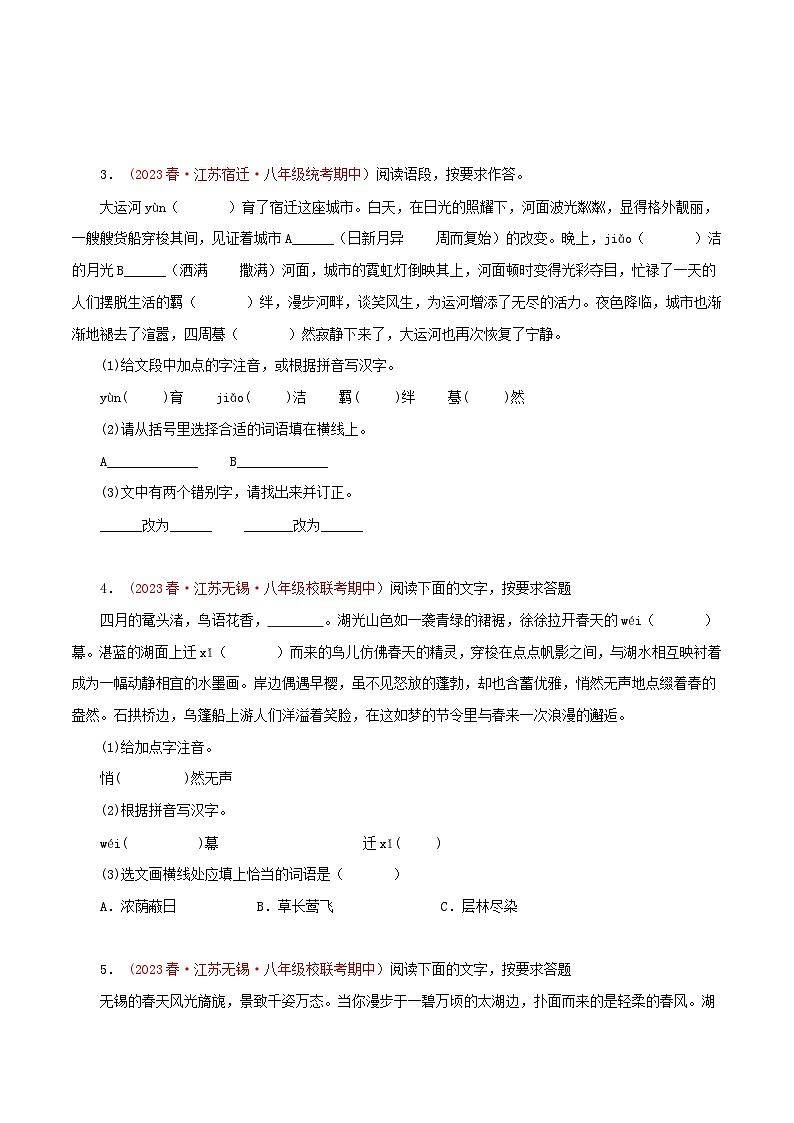 2023-2024学年八年级语文下学期期中专题复习(江苏专用)专题02：基础知识综合(原卷版+解析)02