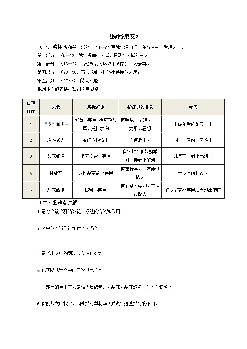 2023-2024学年七年级语文下学期期中期末课内备考与专项复习(部编五四制)(上海专用)课内现代文复习09《驿路梨花》(原卷版+解析)第1页