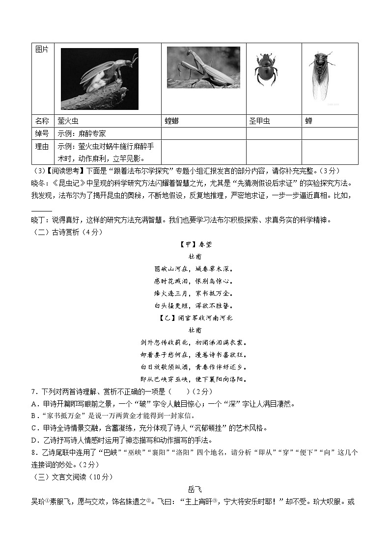 湖北省枣阳市2023-2024学年八年级上学期期末语文试题第3页