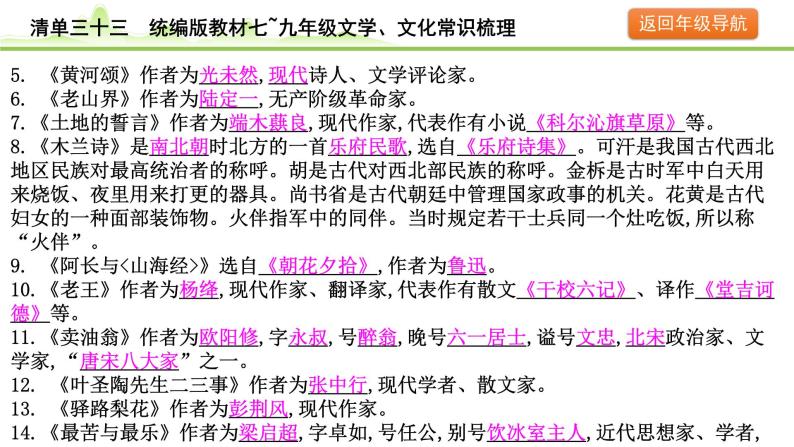 16.清单三十三 统编版教材七~九年级文学、文化常识梳理课件---2024年中考语文一轮复习08