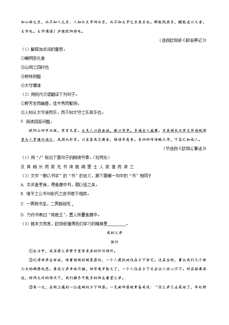 广东省梅州市丰顺县2023-2024学年九年级上学期期末语文试题（原卷版+解析版）03