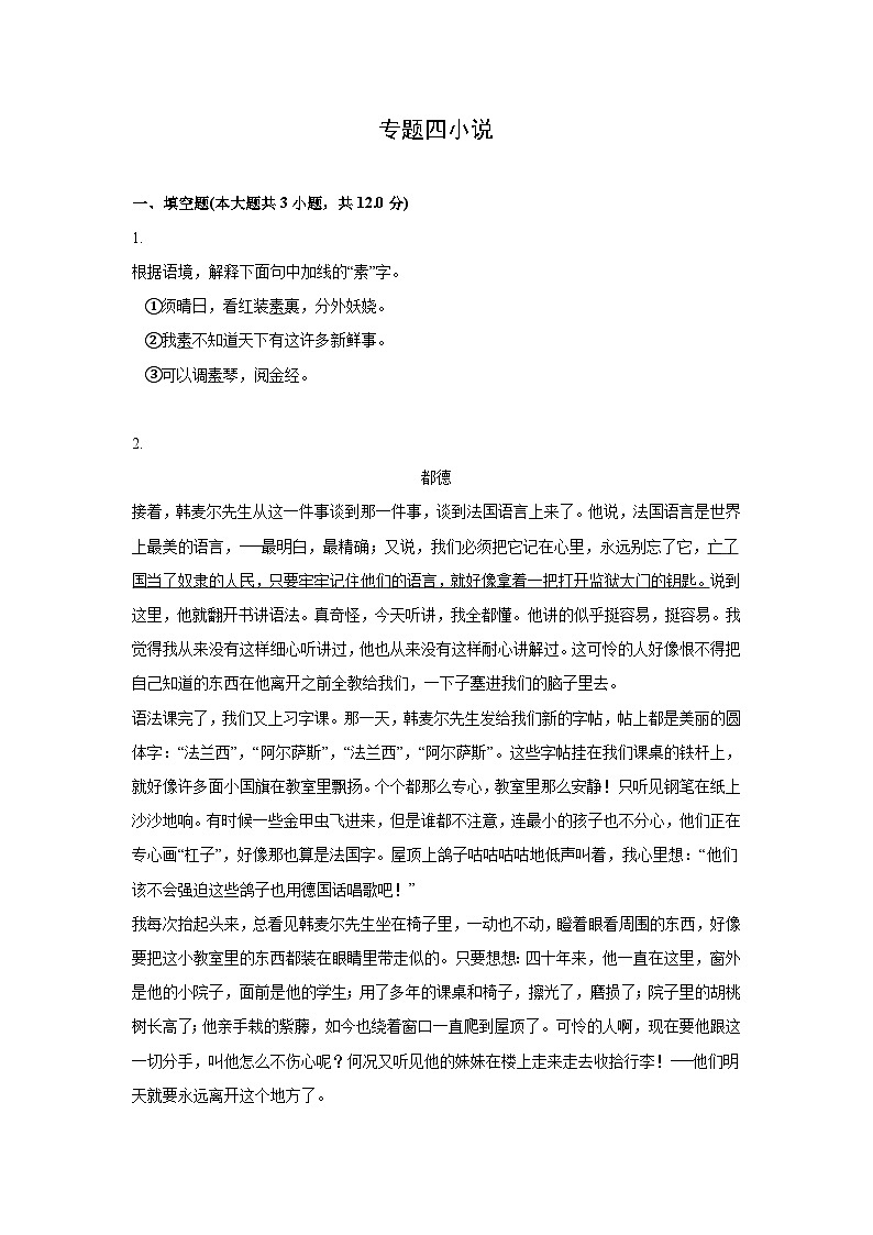 中考语文一轮复习模拟专题练习：专题4 阅读理解与鉴赏之小说第1页