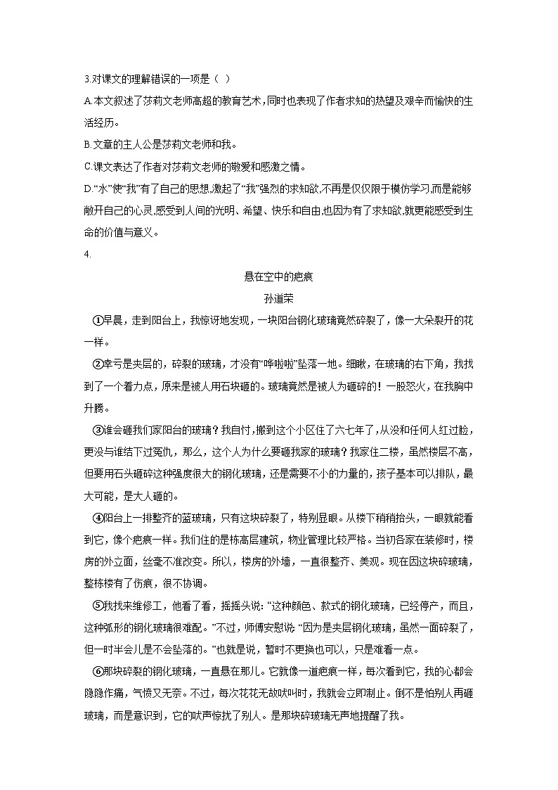 中考语文一轮复习模拟专题练习：专题4 阅读理解与鉴赏记叙文第2页