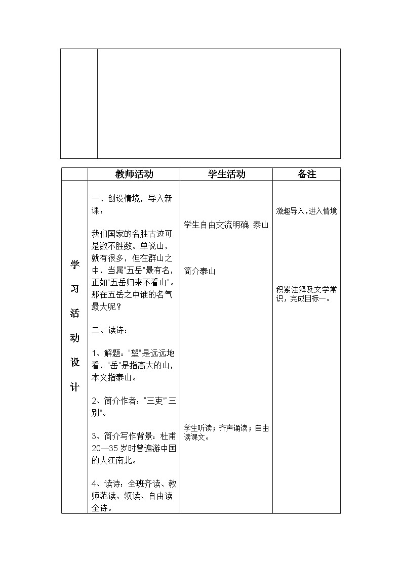 第21课《古代诗歌五首——望岳》教学设计  部编版语文七年级下册第2页