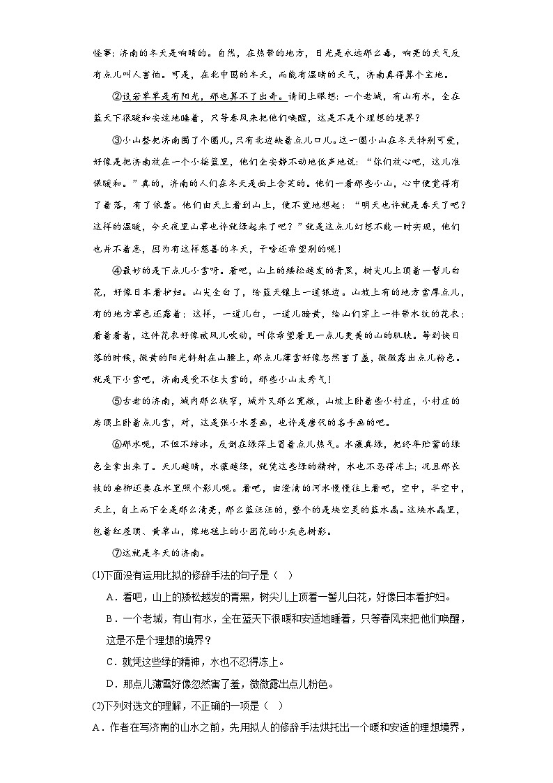 中考语文一轮复习七年级上册基础试题（十）第3页