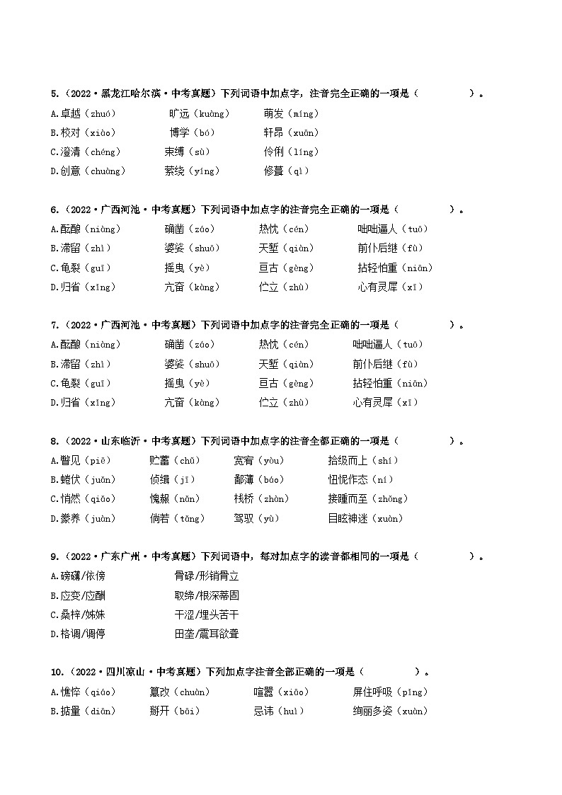 最新中考语文【热点·重点·难点】专练  热点01 字音 （全国通用）03