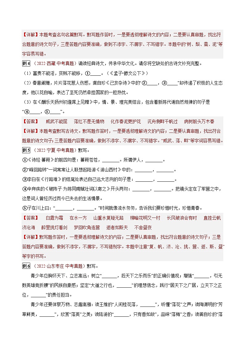 最新中考语文总复习真题探究与变式训练  专题04 古诗文默写 （全国通用）03