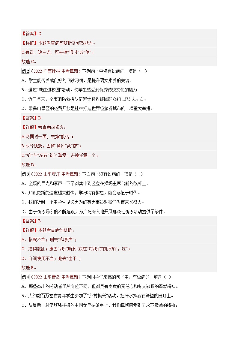 专题09 病句的修改与辨析-2023年中考总复习真题探究与变式训练（全国通用）（原卷版）第2页