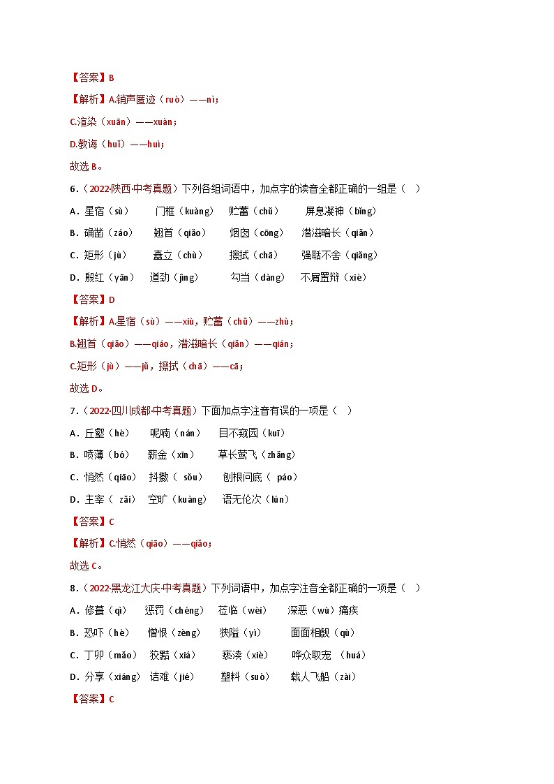 最新中考语文一轮复习讲练测  专题01 字音（测试）03