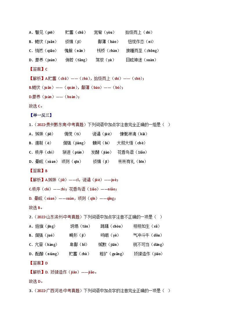 最新中考语文一轮复习讲练测  专题01 字音（讲练）03