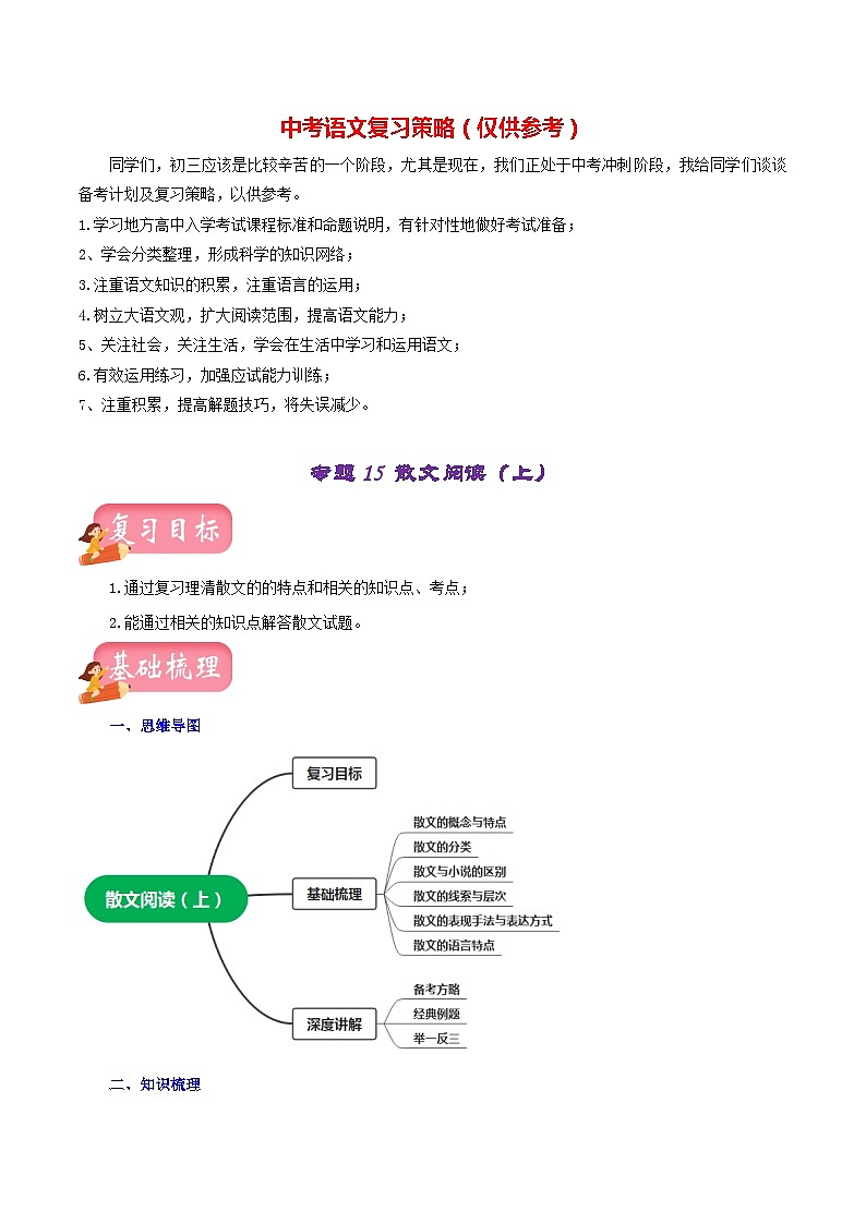 最新中考语文一轮复习讲练测  专题15 散文阅读（上）（讲练）01