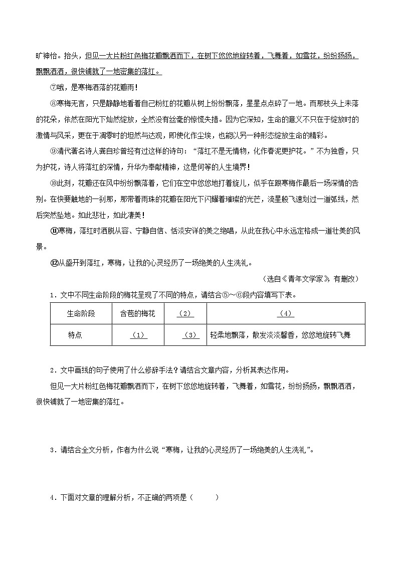 最新中考语文一轮复习讲练测  专题16 散文阅读（下）（测试）02