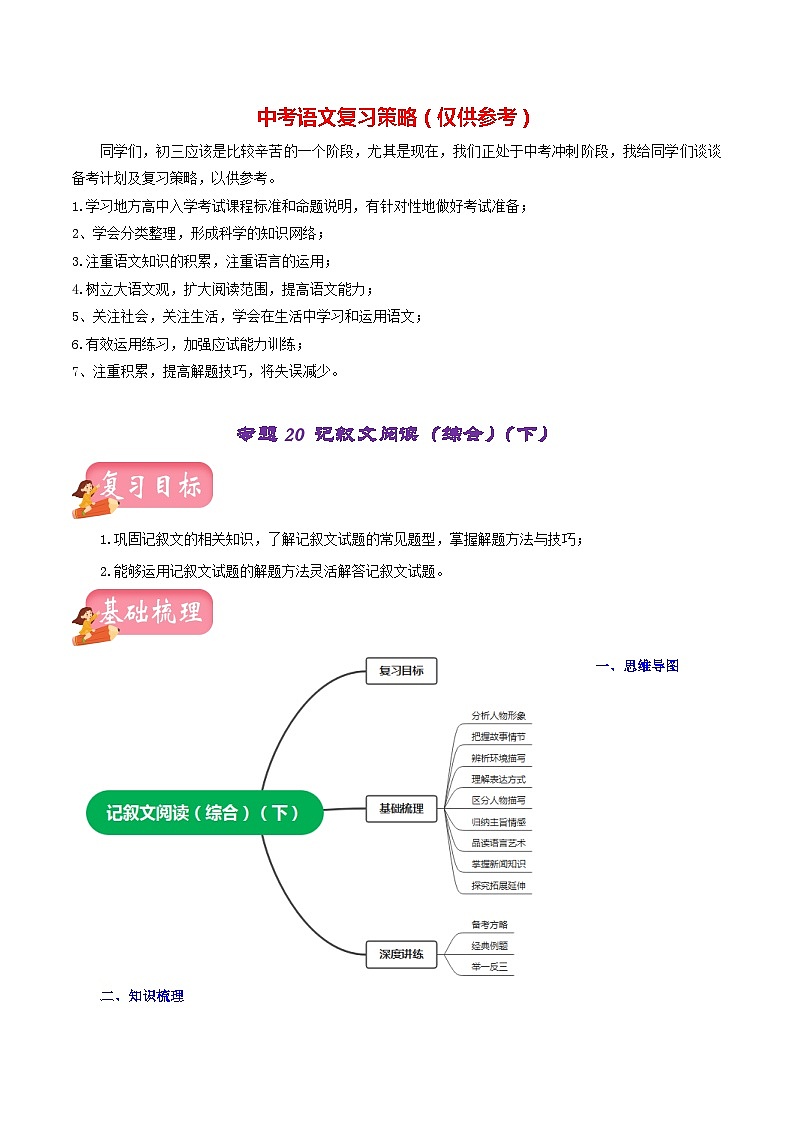 最新中考语文一轮复习讲练测  专题20  记叙文阅读（综合）（下）（讲练）01