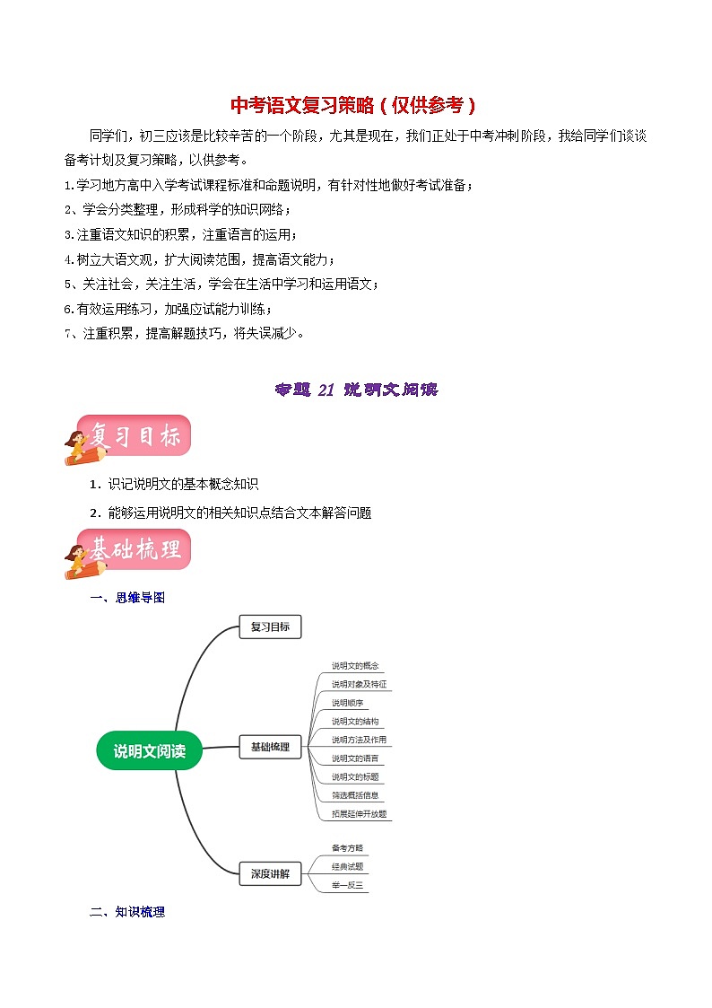 最新中考语文一轮复习讲练测  专题21  说明文阅读（讲练）01