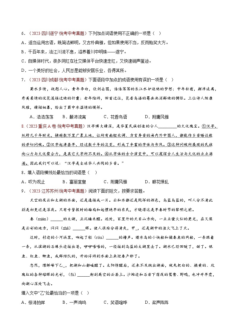 2024中考语文模拟冲刺小卷（全国通用）冲刺小卷02 词语（原卷版）第3页