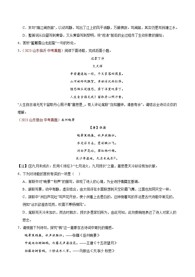 2024中考语文模拟冲刺小卷（全国通用）冲刺小卷10诗歌鉴赏（原卷版）第2页
