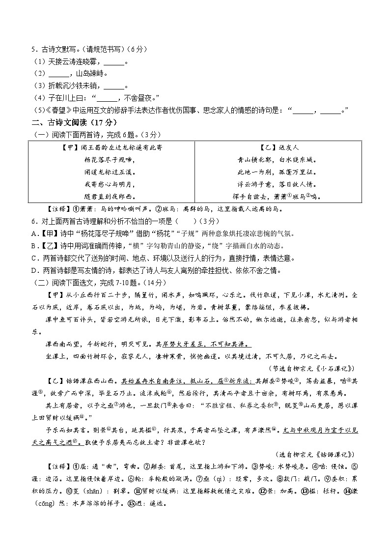 2024年辽宁省沈阳市大东区中考模拟语文试题02