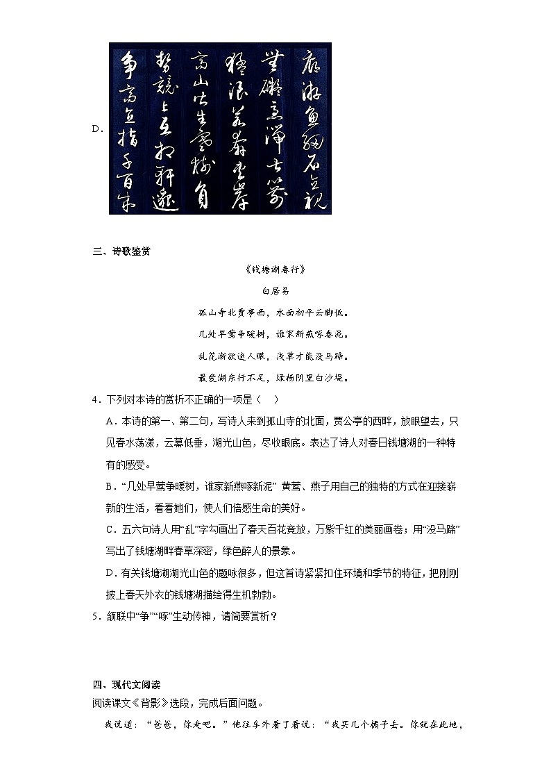 中考语文一轮复习八年级上册基础试题（九）第3页