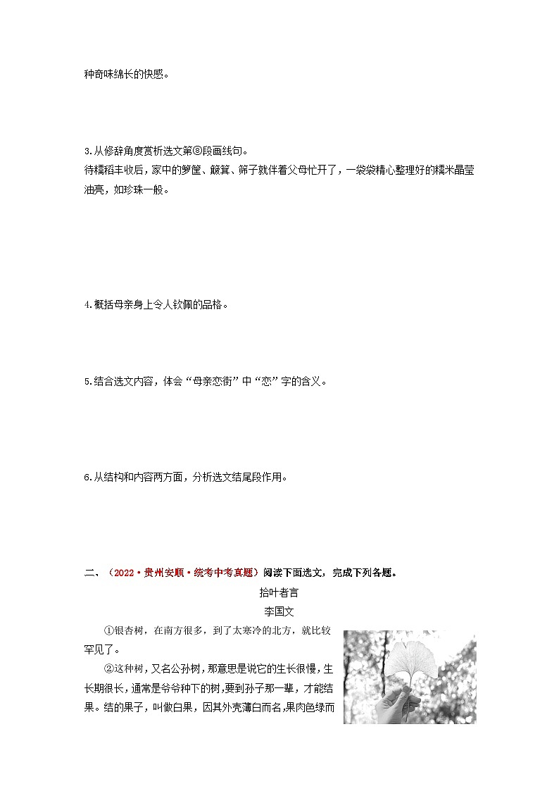 中考语文一轮大单元复习考点十四记叙文阅读：散文——真题演练01(原卷版+解析)第3页