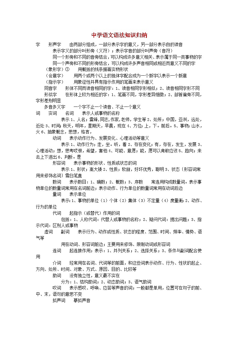 中考语文总复习 专项复习资料 语法知识归纳素材第1页