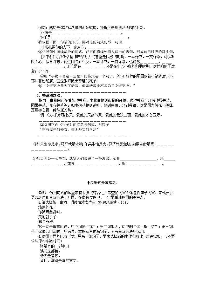 中考语文总复习 专项复习资料 仿句题讲座素材第3页