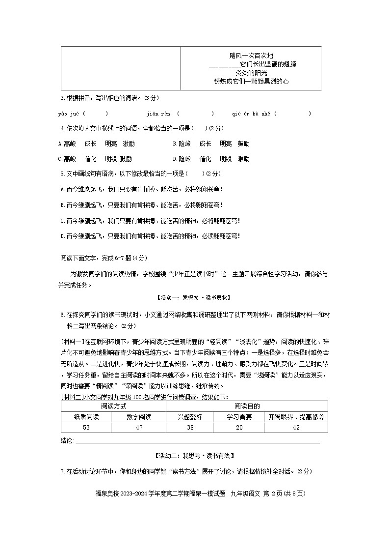 2024年广东省江门市福泉奥林匹克学校中考一模语文试题02