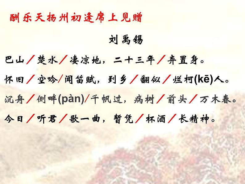 （上课课件）人教版九年级上册语文14《诗词三首——酬乐天扬州初逢席上见赠》04