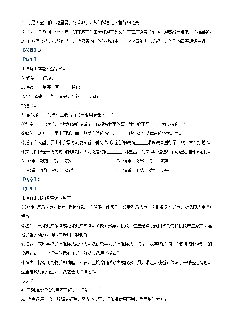 2023年四川省遂宁市中考语文真题（含解析）02