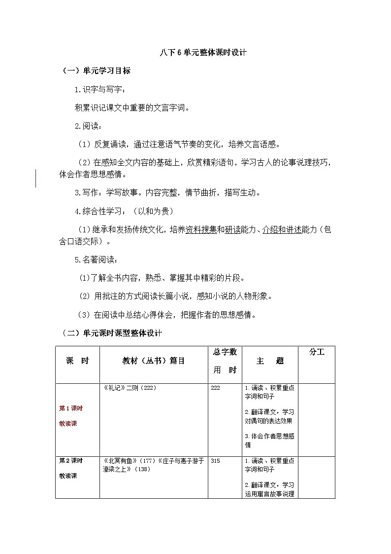 第六单元整合教学设计  部编版语文八年级下册01