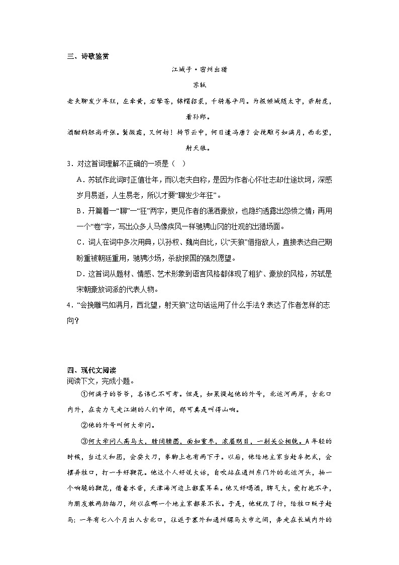 中考语文一轮复习九年级下册基础试题（一）第2页