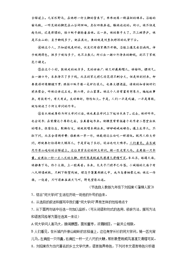 中考语文一轮复习九年级下册基础试题（一）第3页