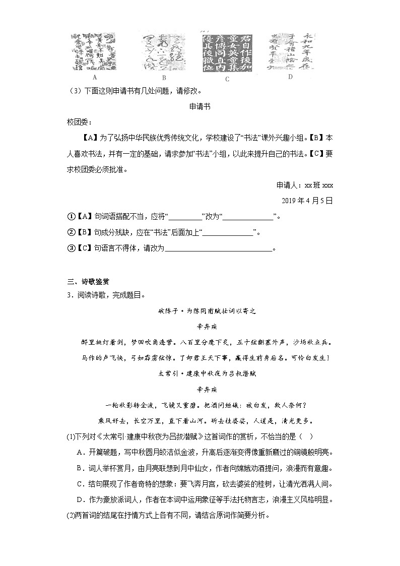 中考语文一轮复习九年级下册基础试题（十）第2页
