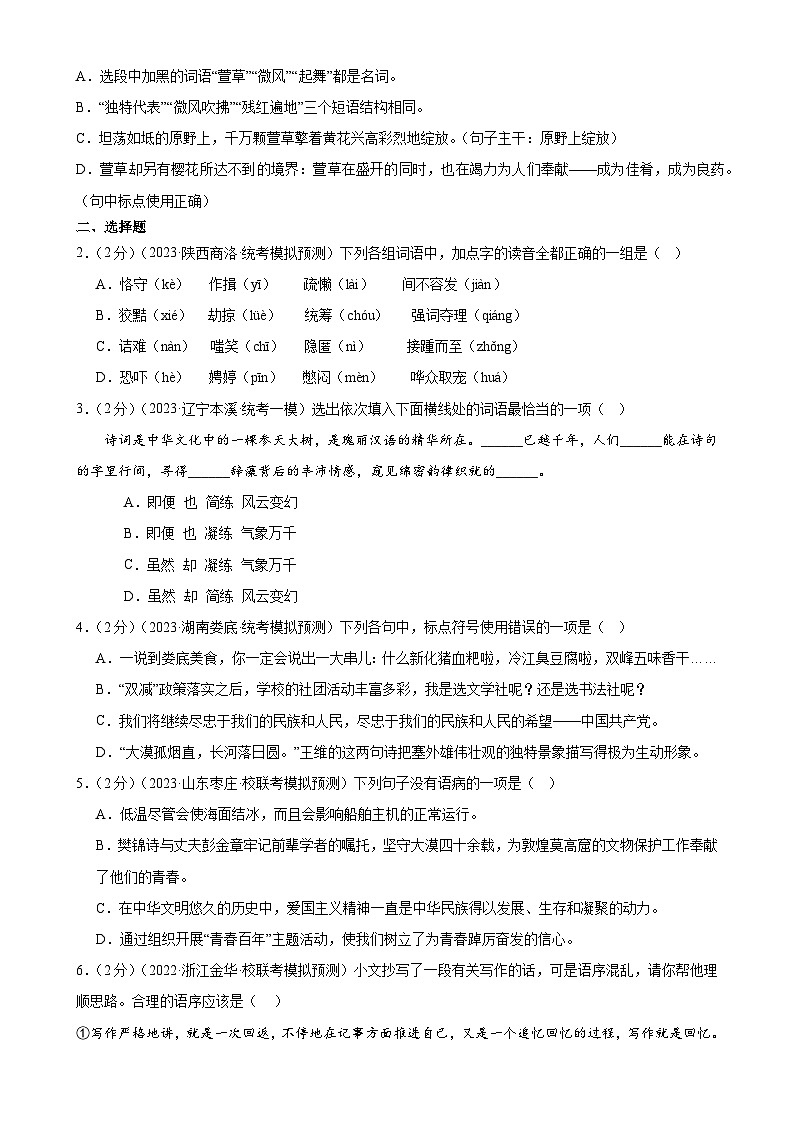 语言文字运用（测试）-2024年中考语文一轮复习讲练测（全国通用）（原卷版）第2页