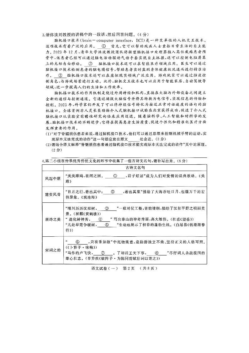 2024年河南省驻马店市中考一模语文试题02