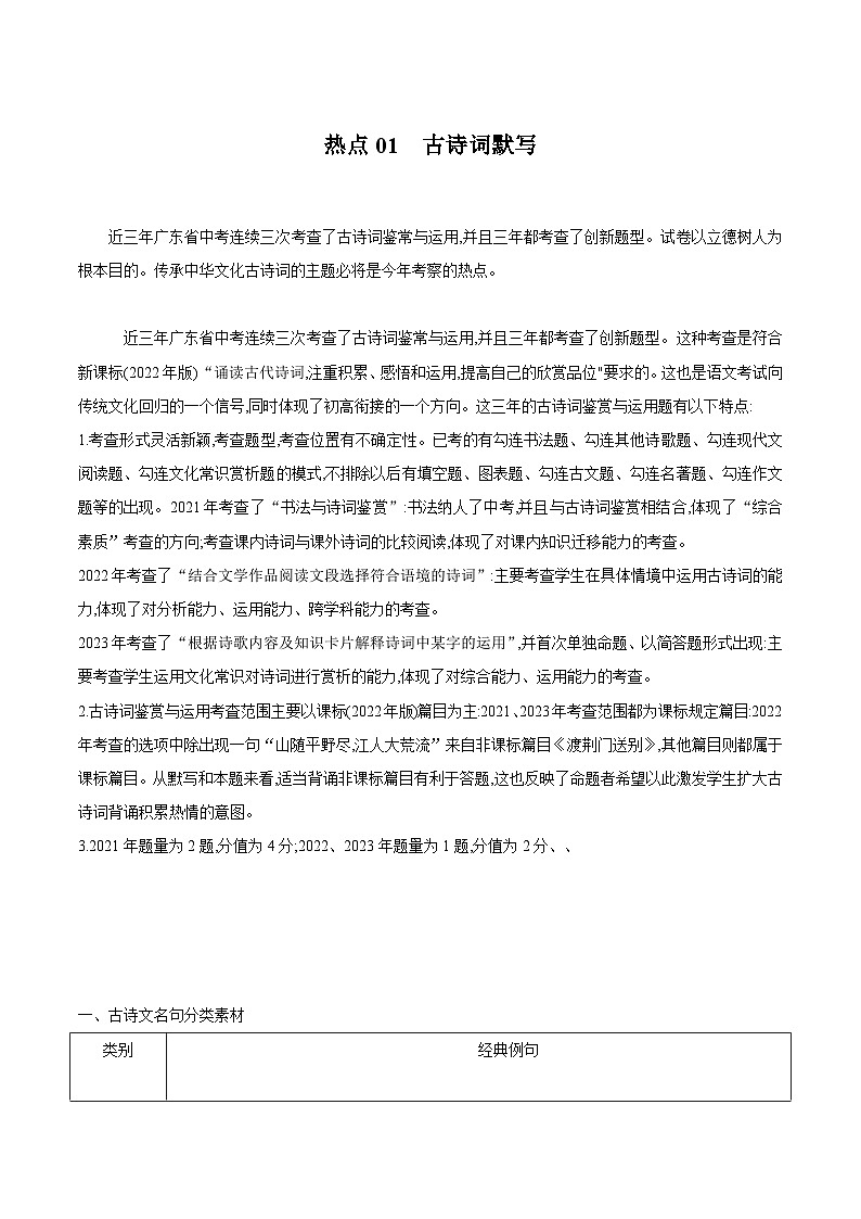 【中考二轮】2024年中考语文【热点·重点·难点】（广东专用）热点01 古诗词默写（3大考查特点+2大解题策略）-专练.zip01