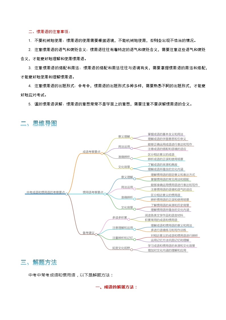 专题02 成语及惯用语-2024年中考语文一轮复习知识点全覆盖+考查趋势+思维导图+复习要点+解题方法02