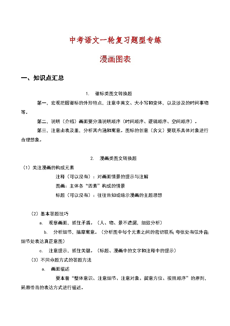 中考语文一轮复习题型专练 漫画图标（含解析）01