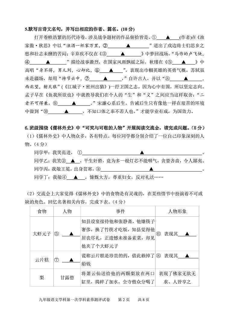 江苏省相城区春申中学2023-2024学年九年级下学期3月月考语文试卷02