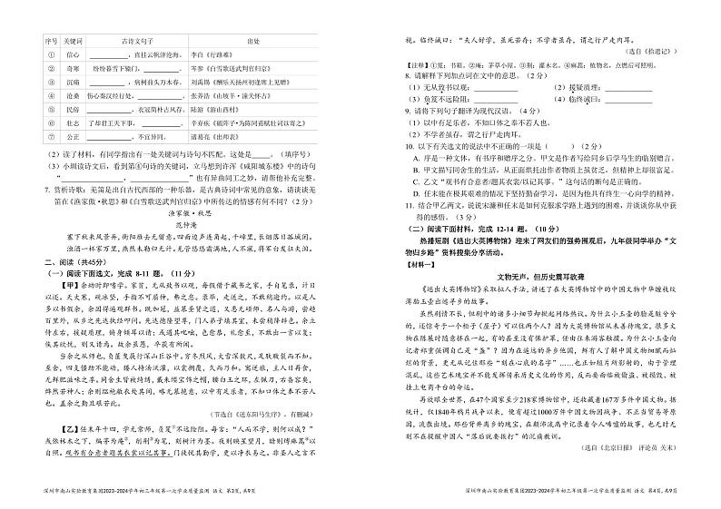 2024年广东省深圳市南山实验教育集团中考一模语文试卷02