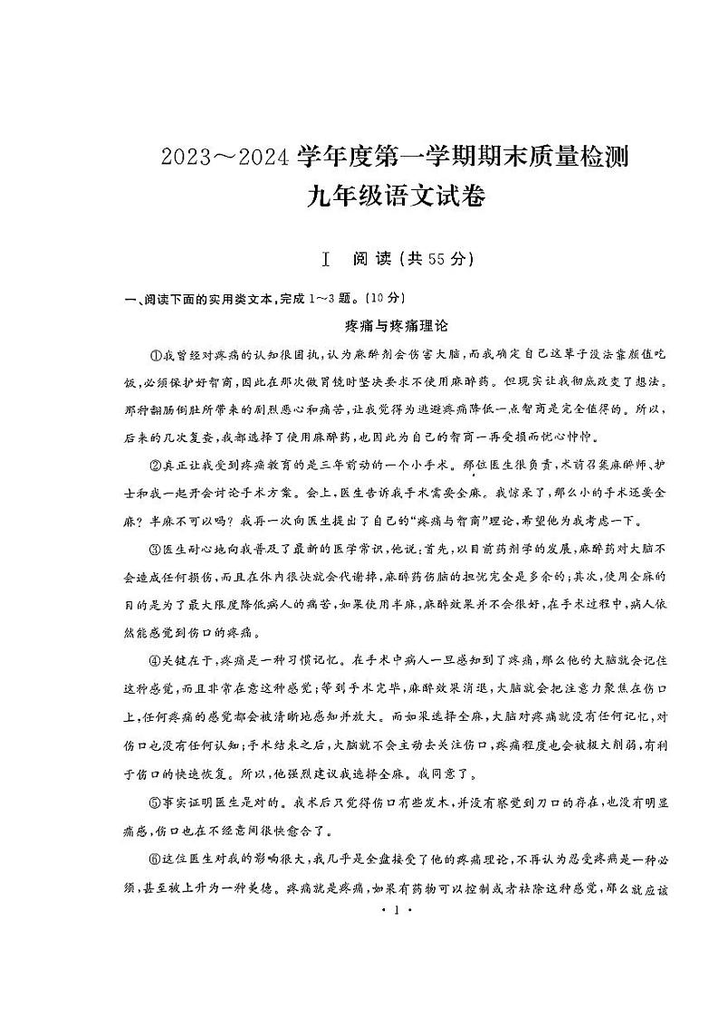 湖北省武汉市江汉区2023—2024学年九年级上学期期末语文试题01