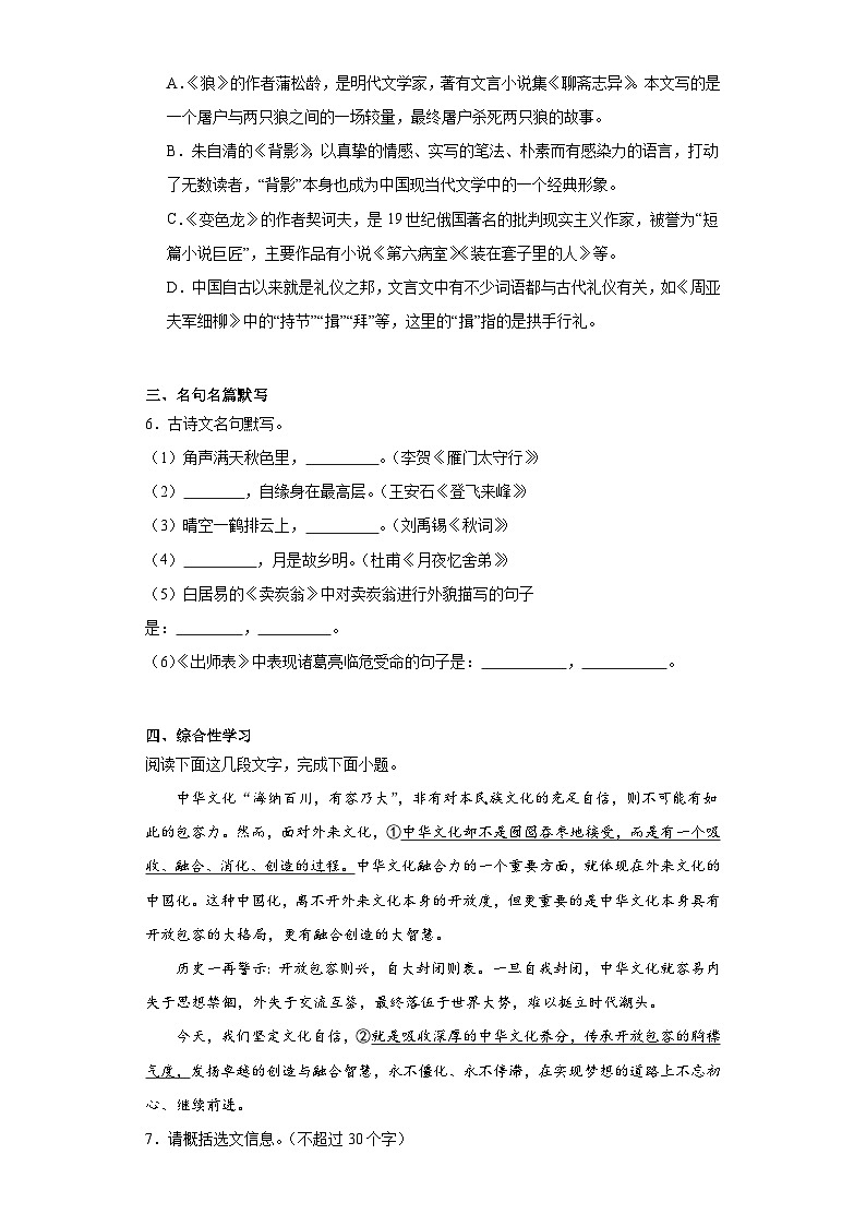 2024年新疆维吾尔自治区中考一模语文试题02