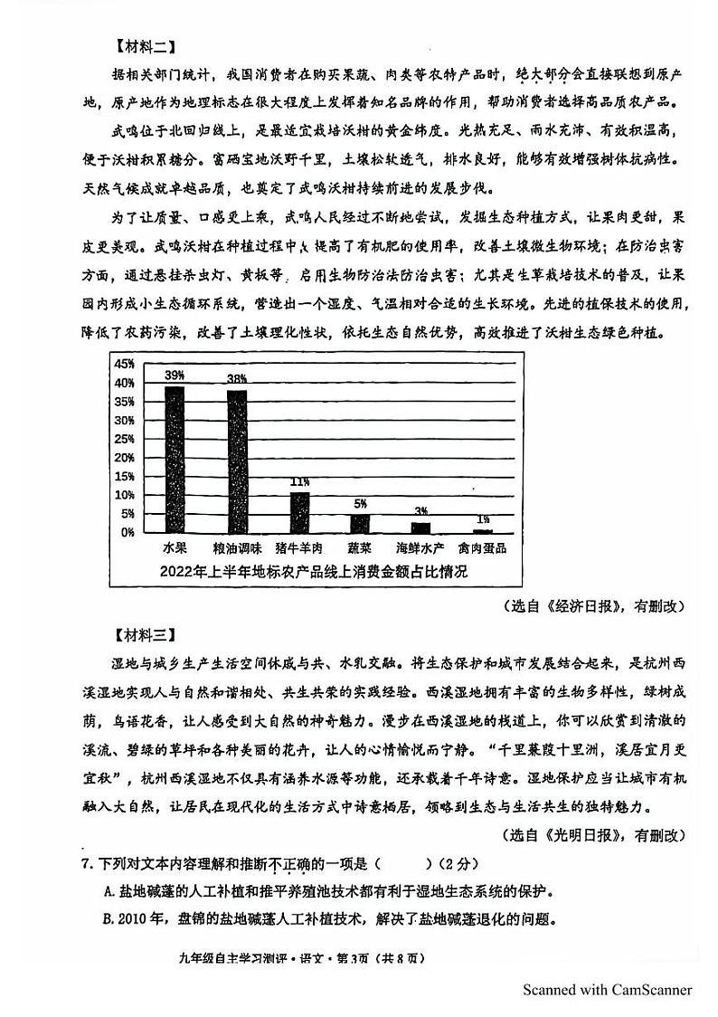 广西南宁市南宁外国语学校2023-2024学年九年级下学期3月月考语文卷第3页