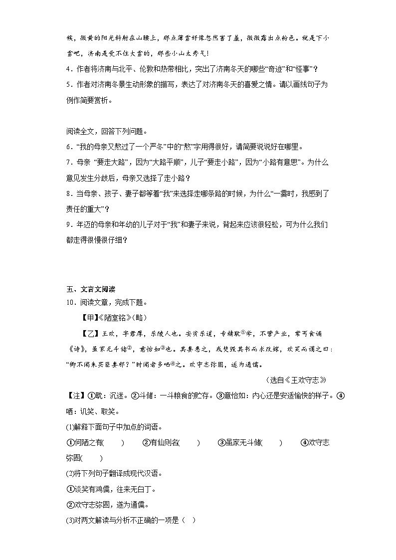 中考语文一轮复习试题——七年级练习（十五）第3页